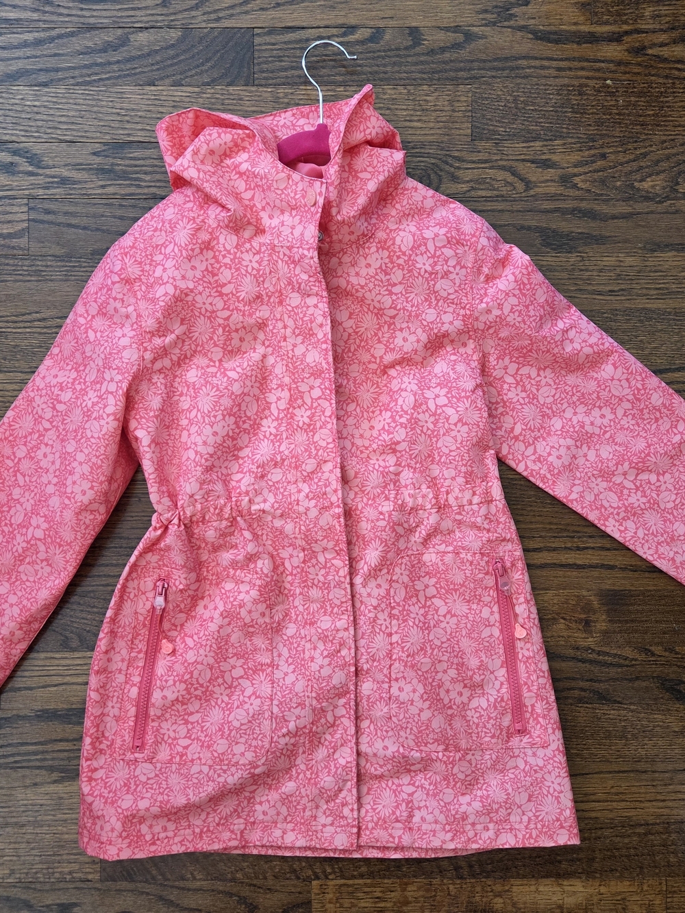 Joules Pink Floral Hooded Raincoat Jacket